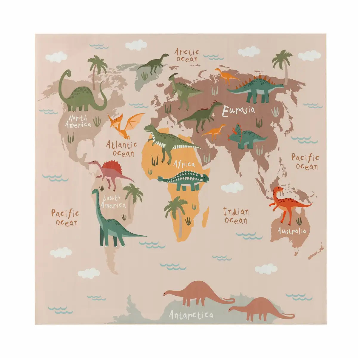 Tapis Carte du Monde Dino Carré sur fond bland