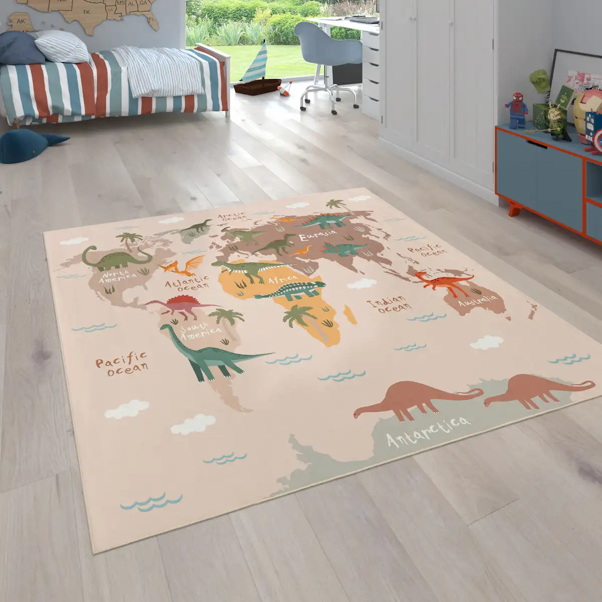 Tapis Carte du Monde Dino version carré