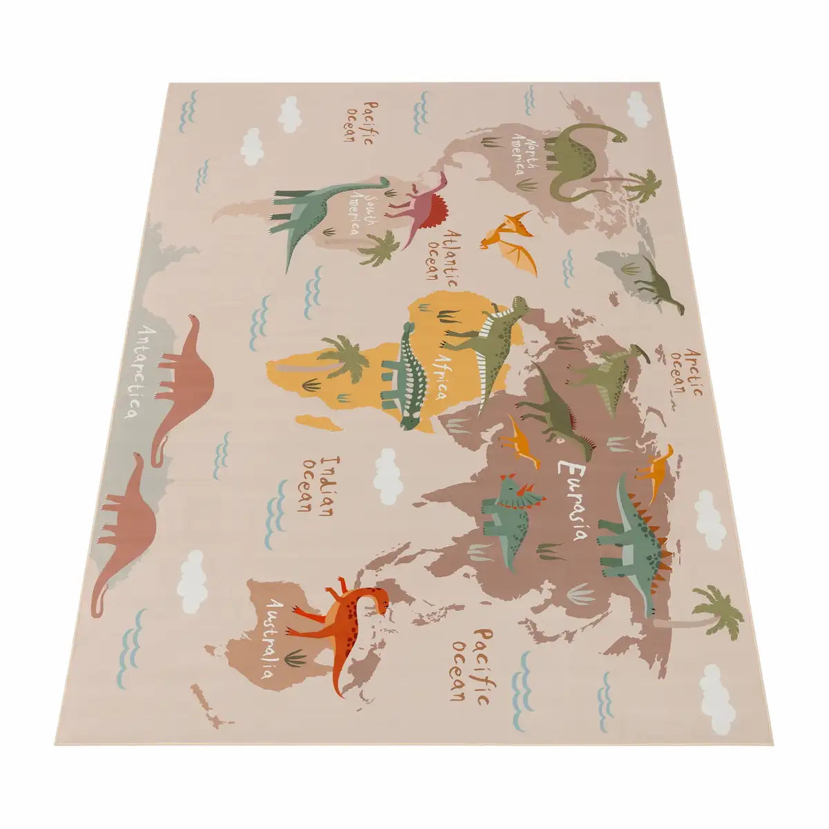 Tapis Carte du Monde Dino sur fond blanc