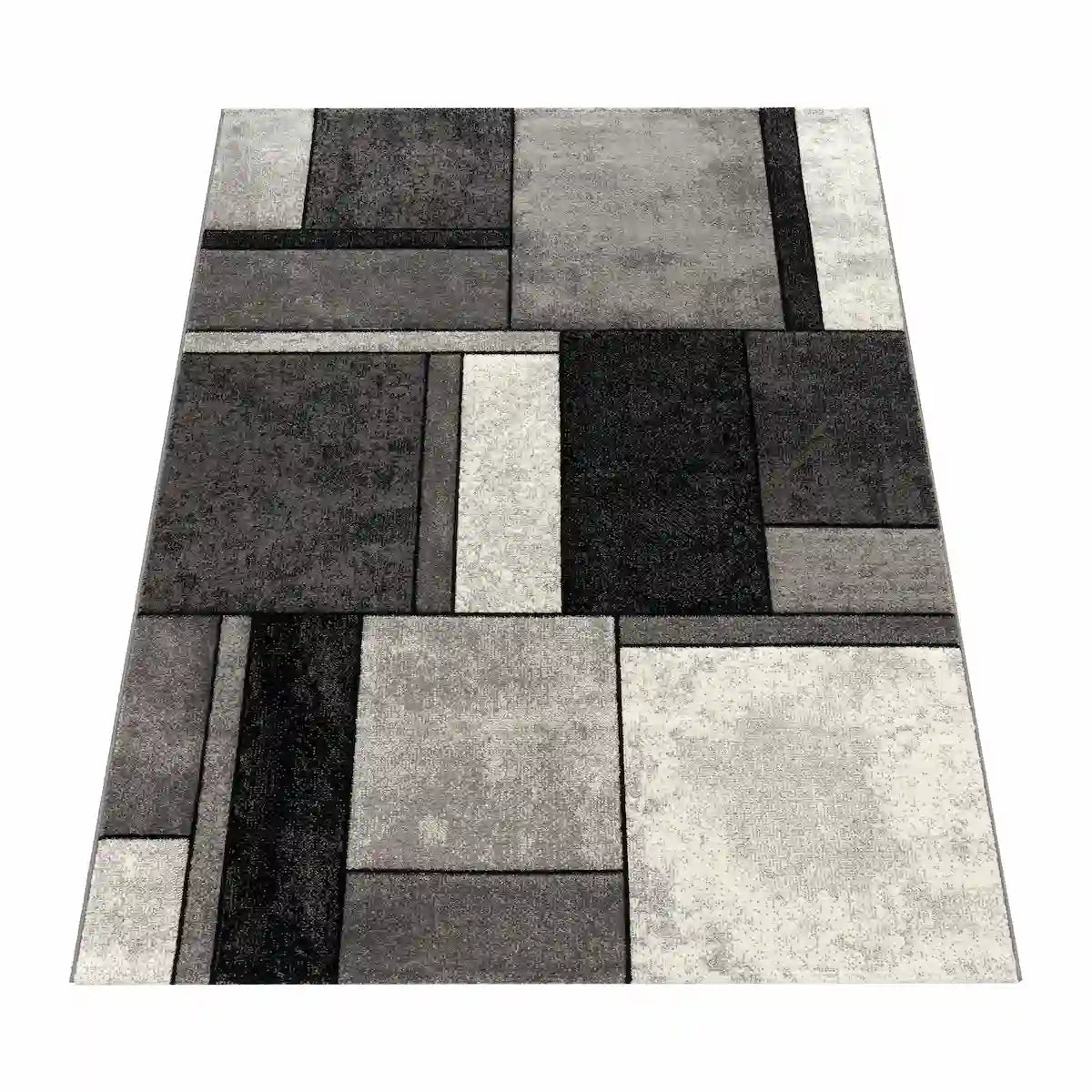 Tapis Coloré Mondria Gris sur fond blanc