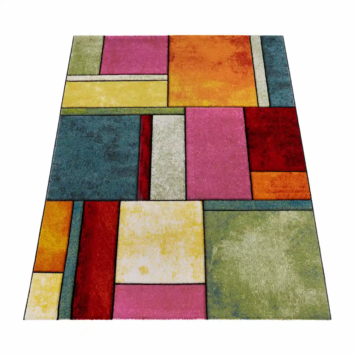 Tapis Coloré Mondria Multicouleur sur fond blanc