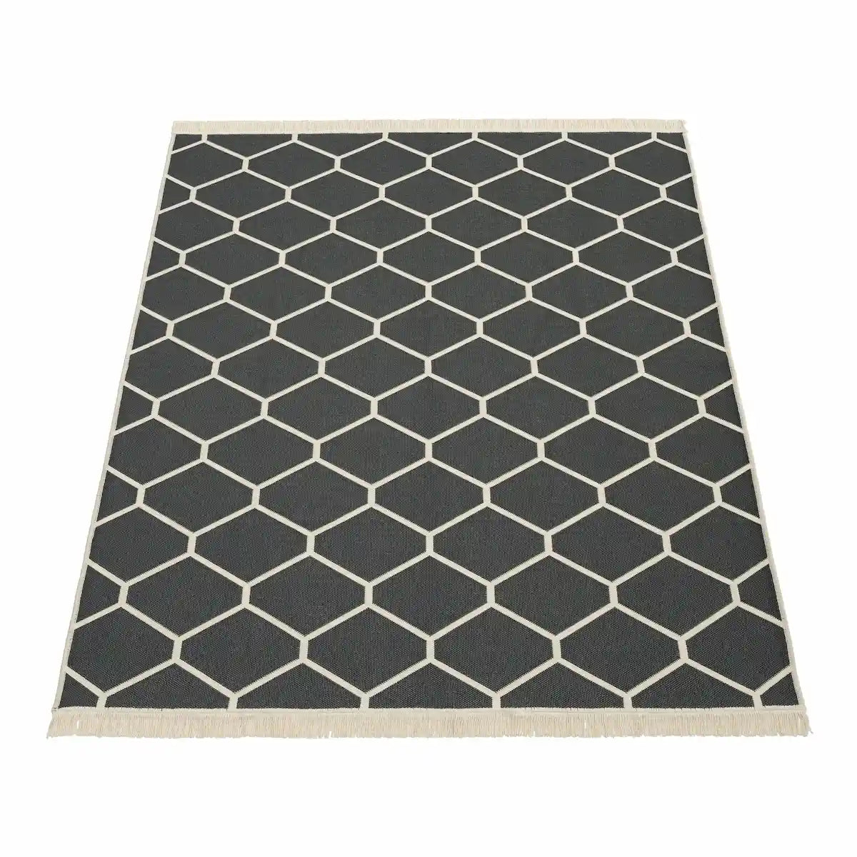 Tapis Réversible Hexa - Anthracite - Fond blanc