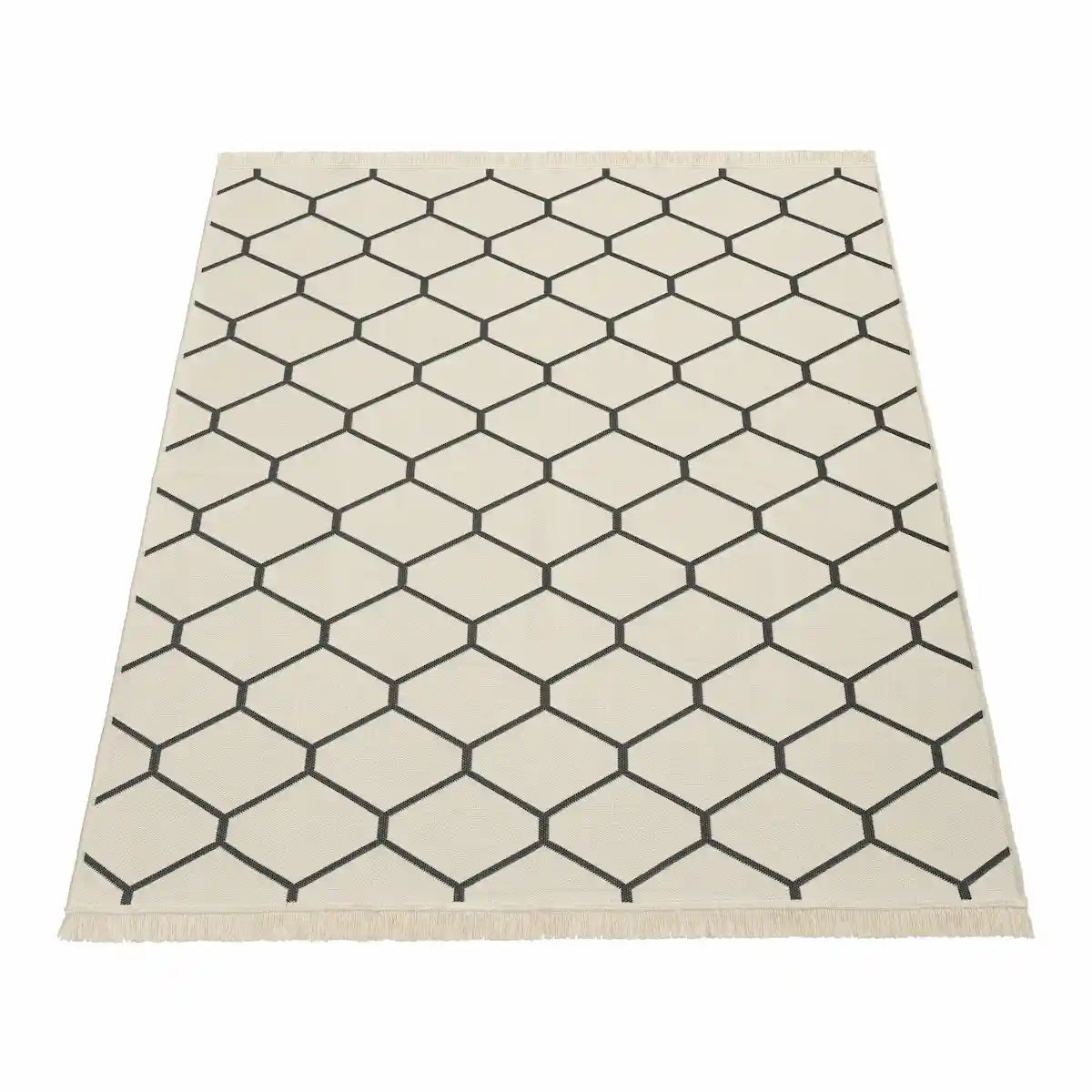 Tapis Réversible Hexa - Crème - Fond Blanc