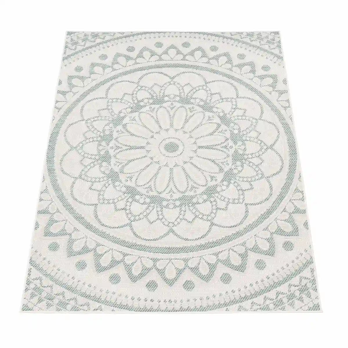 Tapis Design Rosas Turquoise sur fond blanc