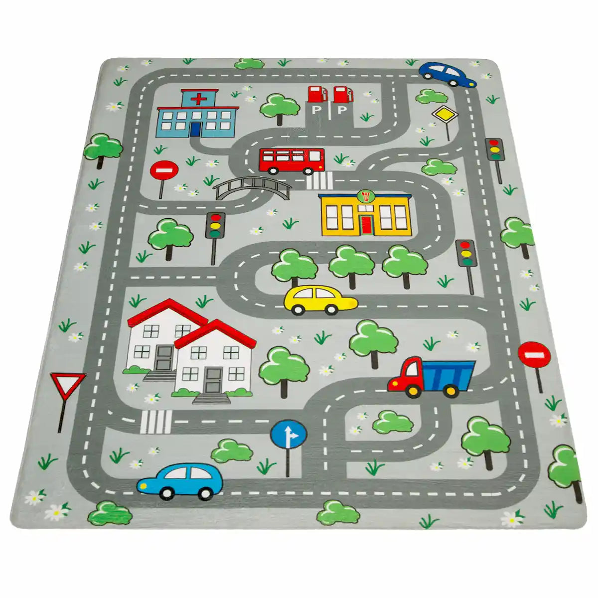 Tapis Enfant Circuit Courtry Gris sur fond blanc