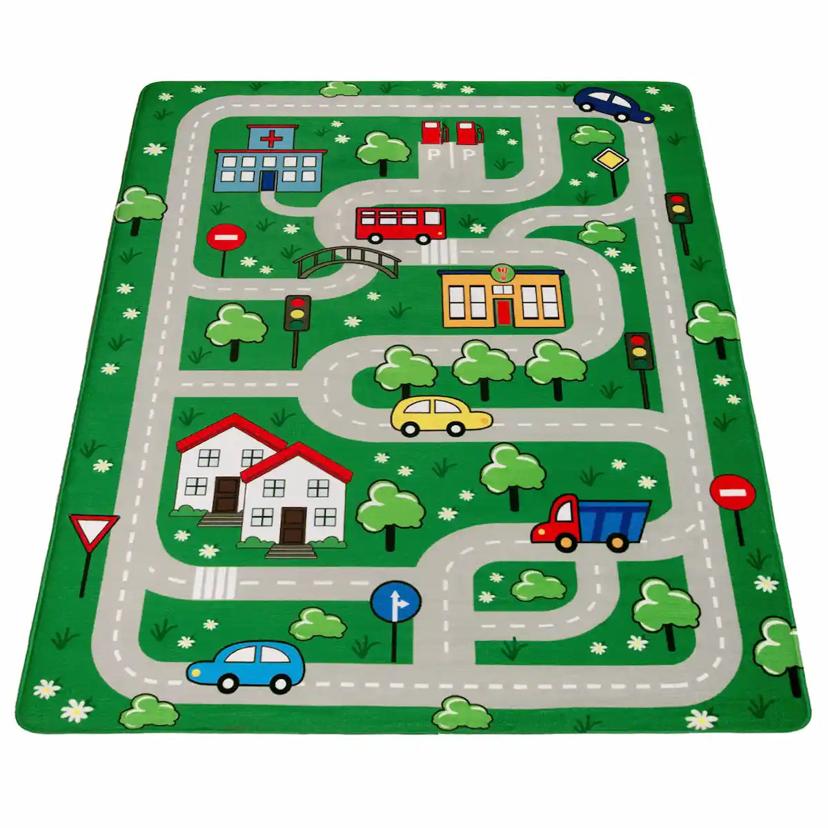 Tapis Enfant Circuit Courtry Vert sur fond blanc