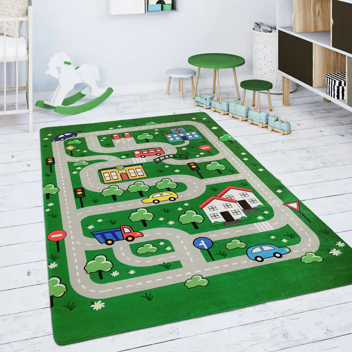 Tapis Enfant Circuit Courtry Vert - Tapis chambre enfant