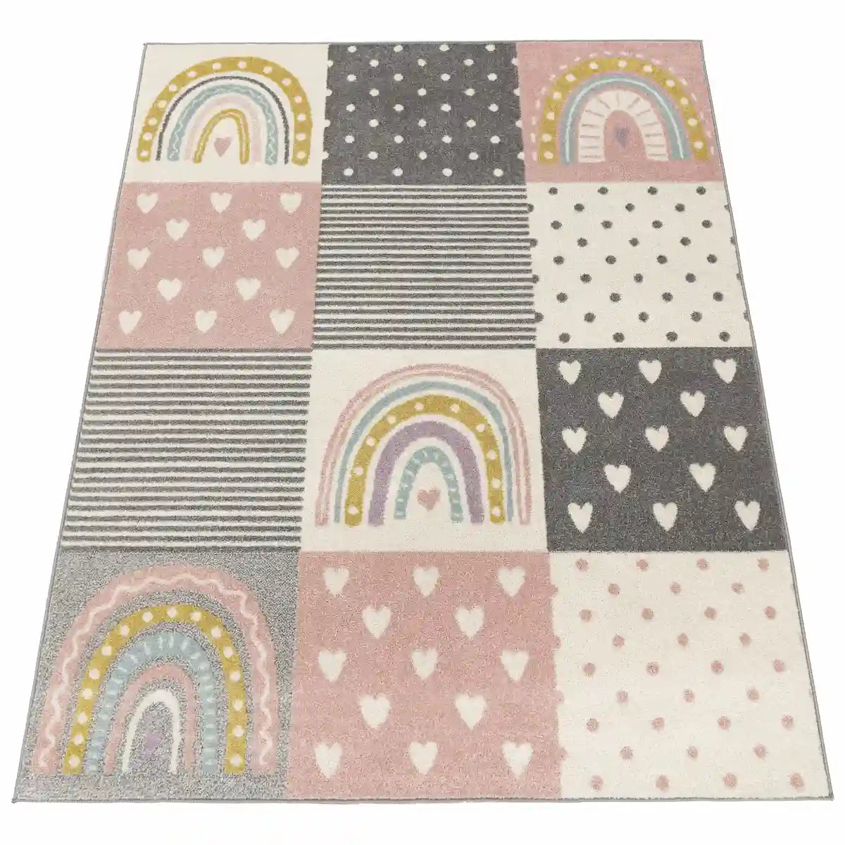 Tapis Enfant Joyou Rose sur fond blanc