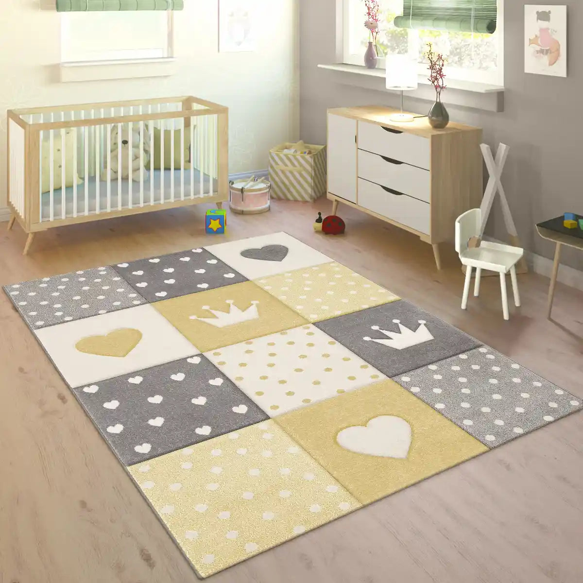 Tapis Enfant Kinglove Jaune - Tapis chambre enfant