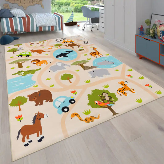 Tapis Enfant Safari route avec animaux