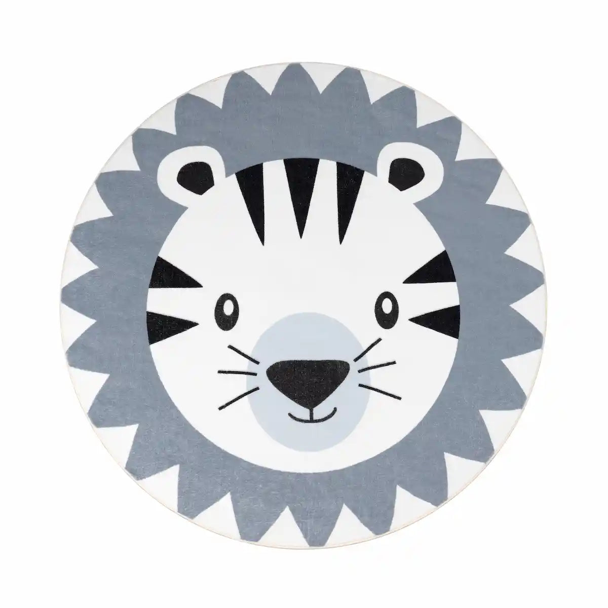 Tapis Rond Enfant Tigrou Gris sur fond blanc