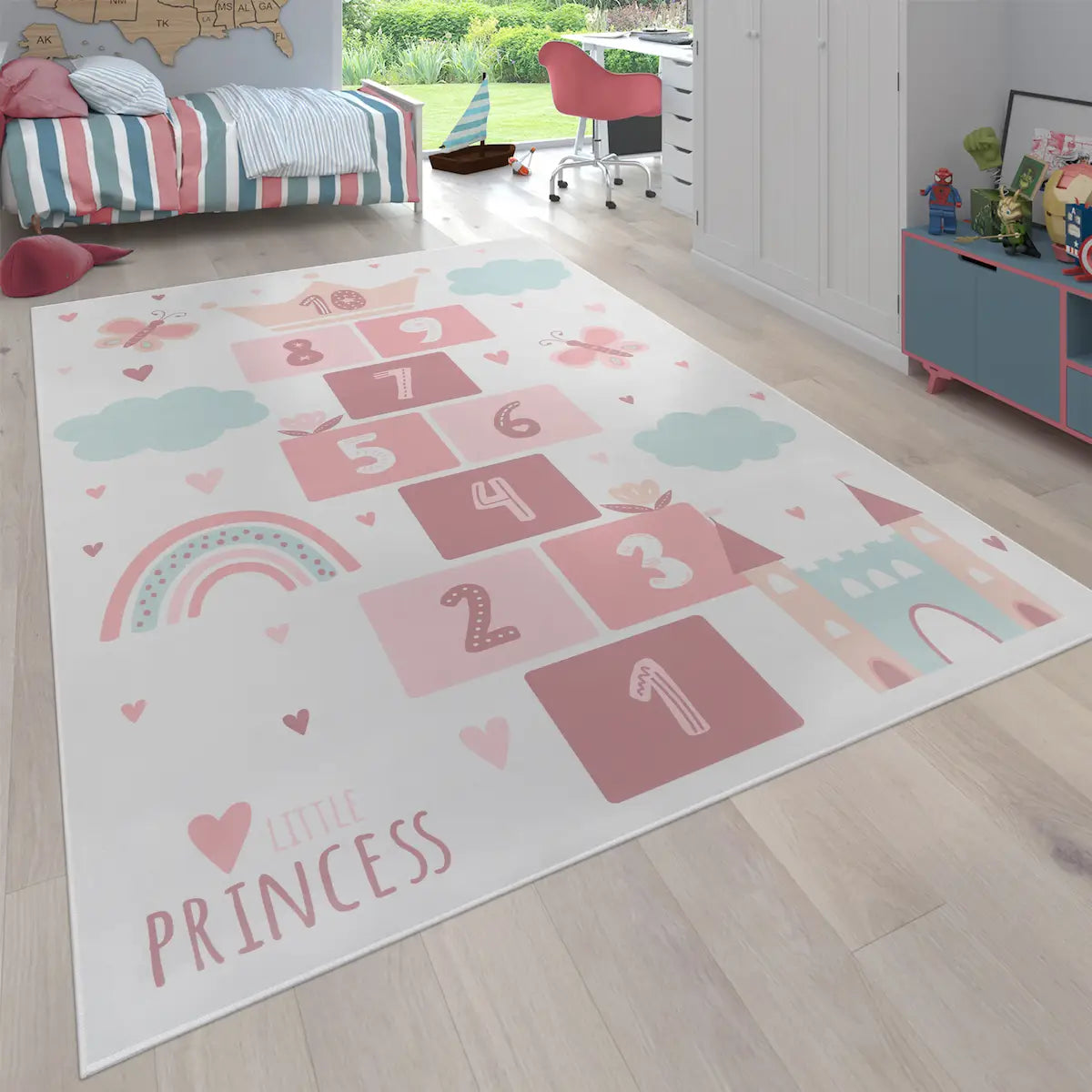 Tapis Marelle Princesse couleur Crème et rose