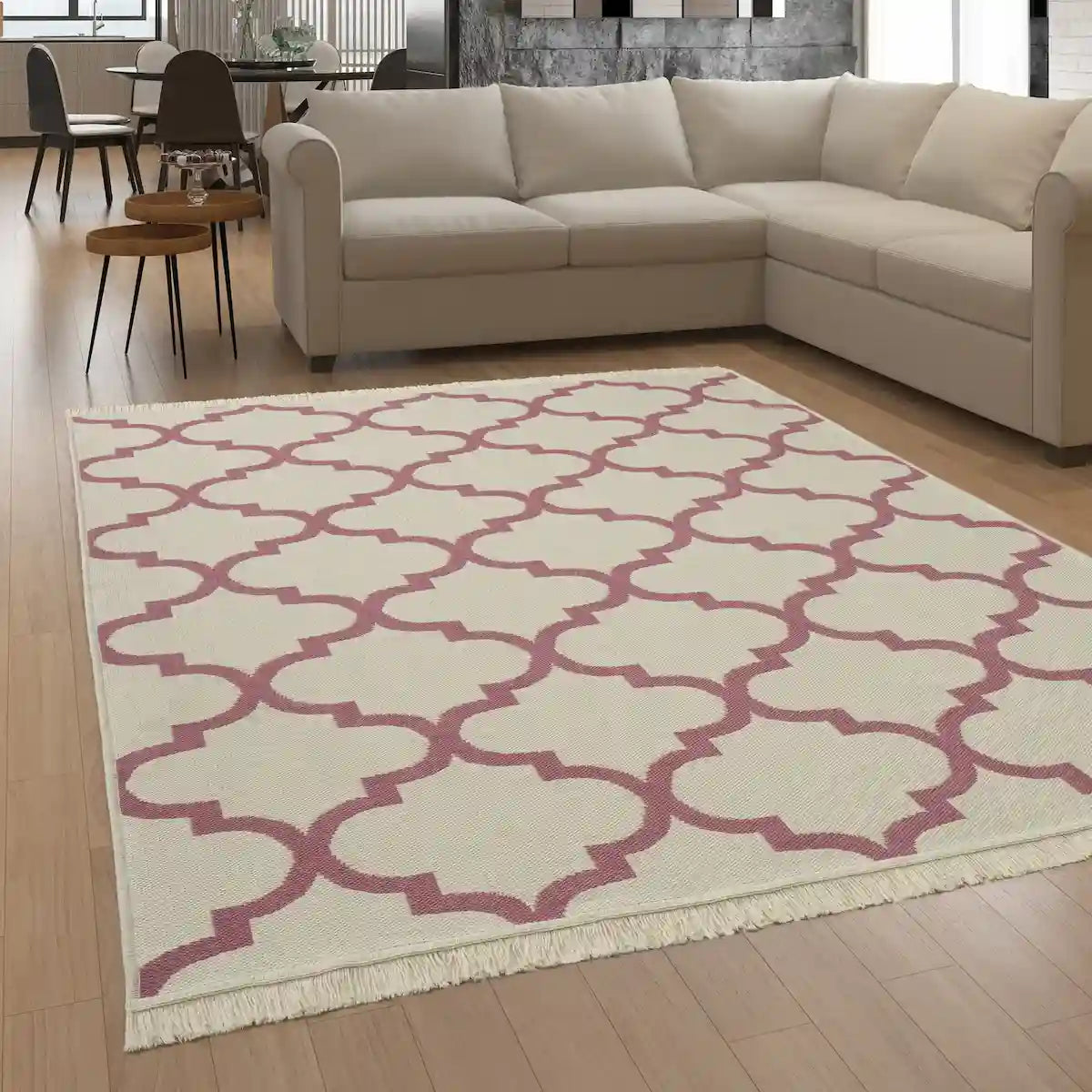 Tapis Oriental Royaliz Réversible - Rose et crème