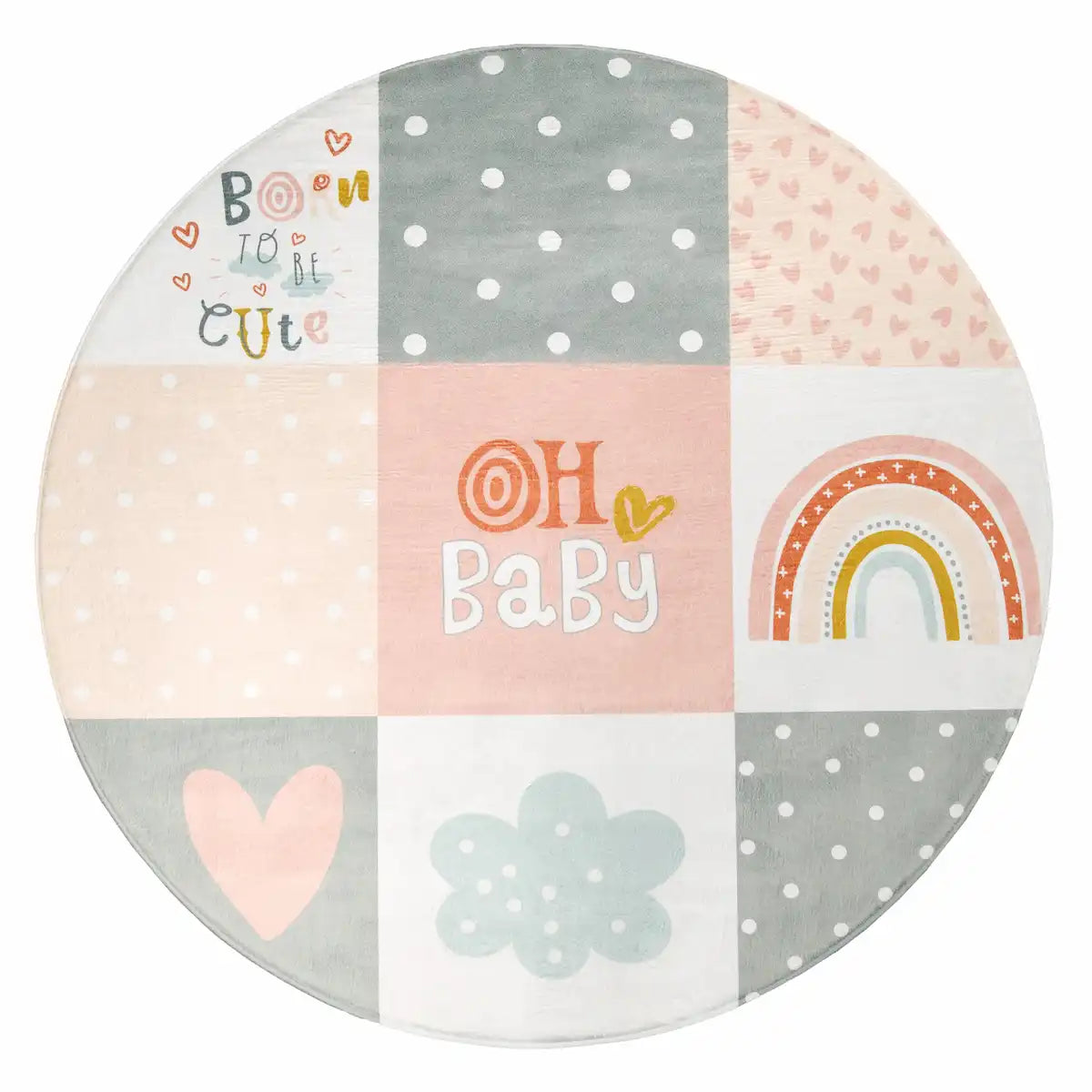 Tapis Rond Enfant Baby Rose sur fond blanc