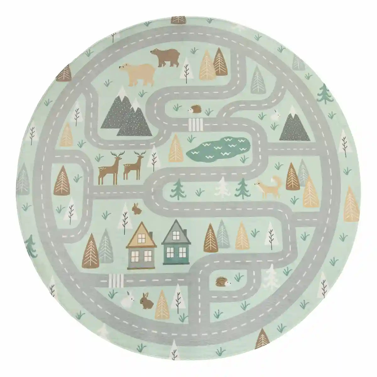 Tapis Rond Enfant Circuit Forest sur Fond Blanc