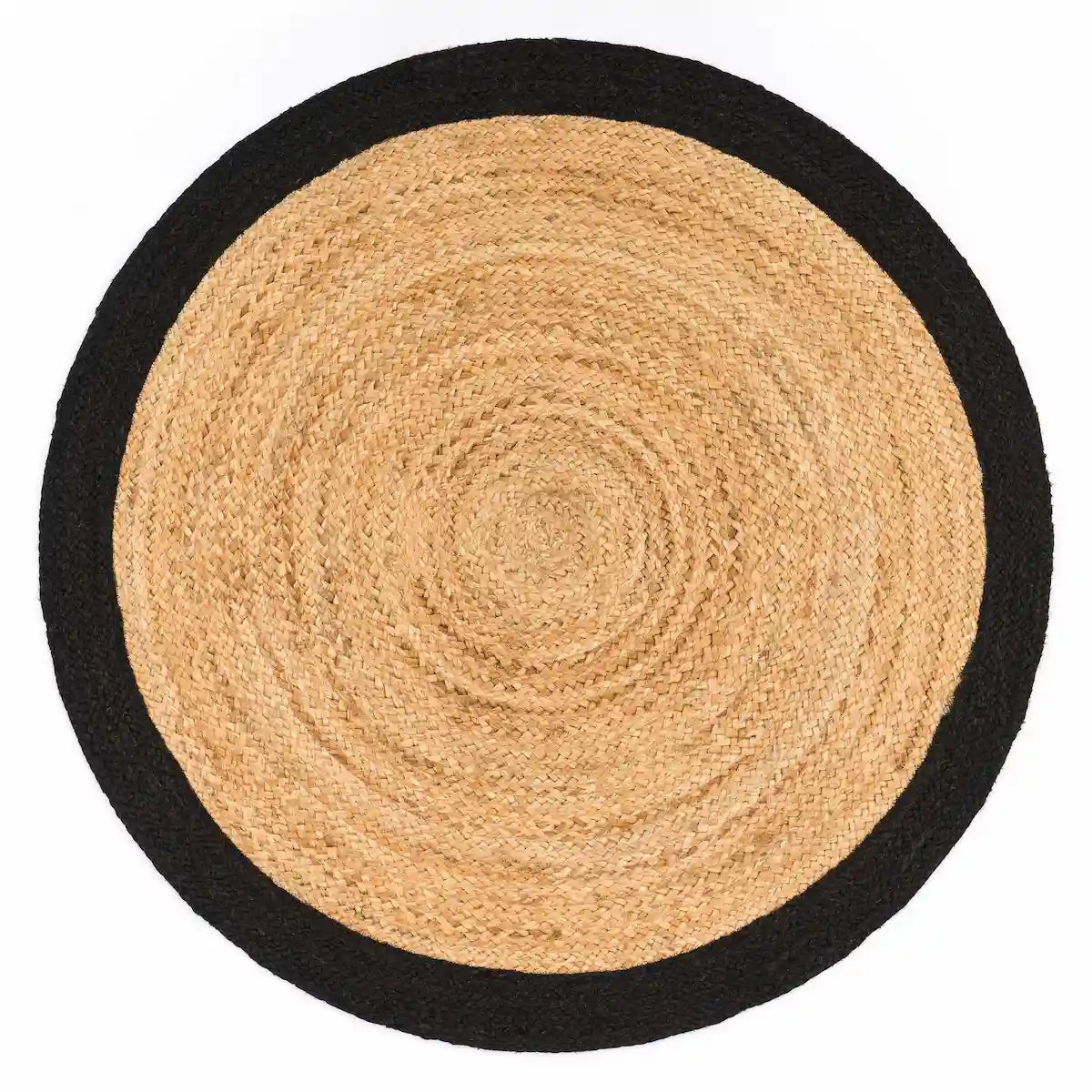 Tapis Rond Jute Gozo Noir sur fond blanc