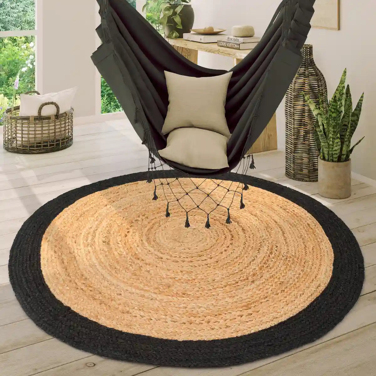 Tapis Rond Jute Gozo Noir - Tapis Rond Tissé à la main