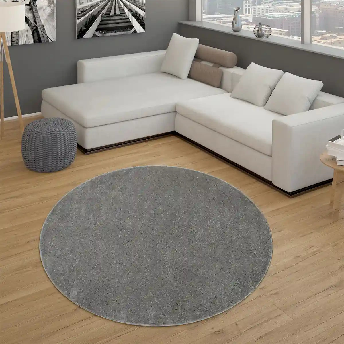 Tapis Rond Uni Basic couleur Anthracite