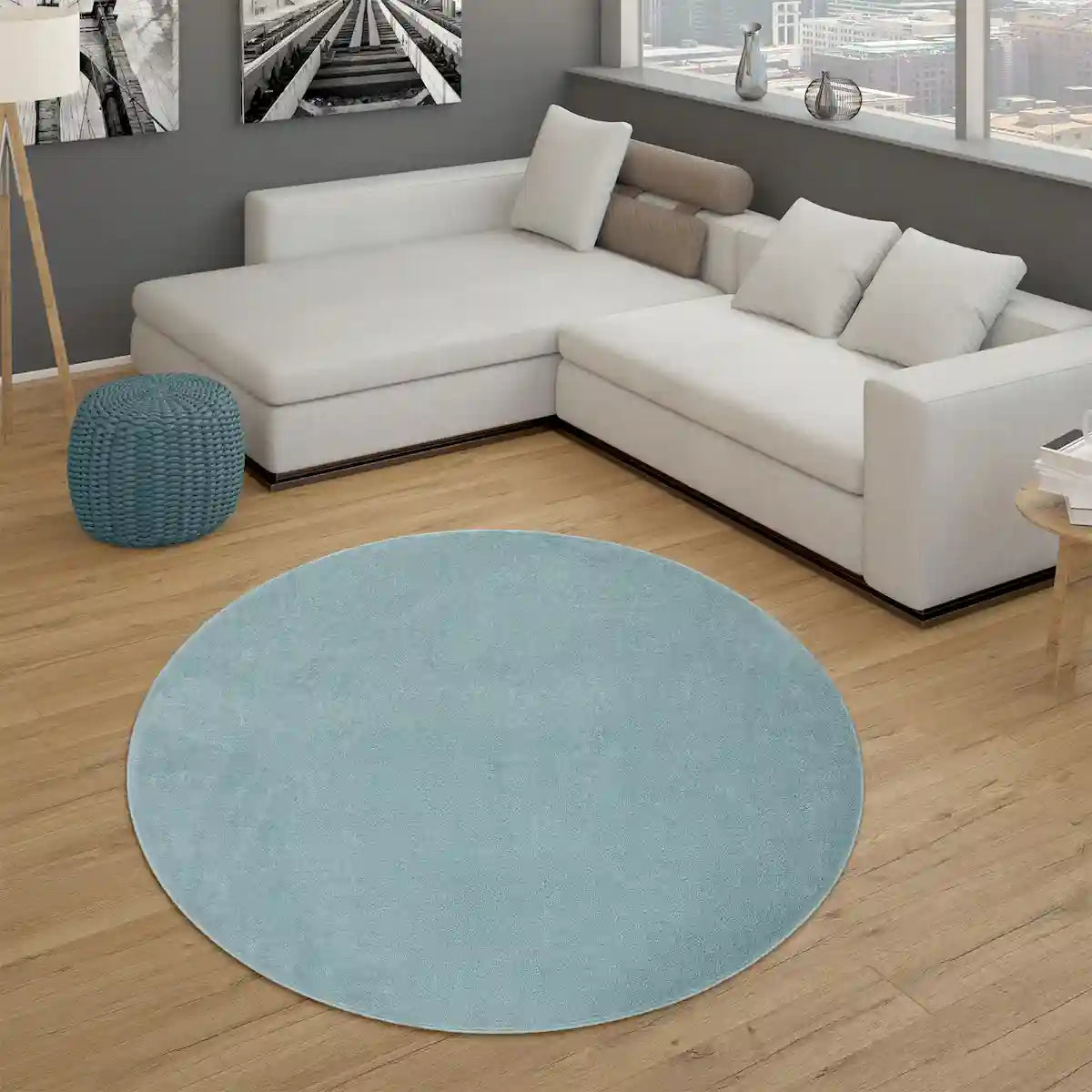 Tapis Rond Uni Basic couleur Turquoise