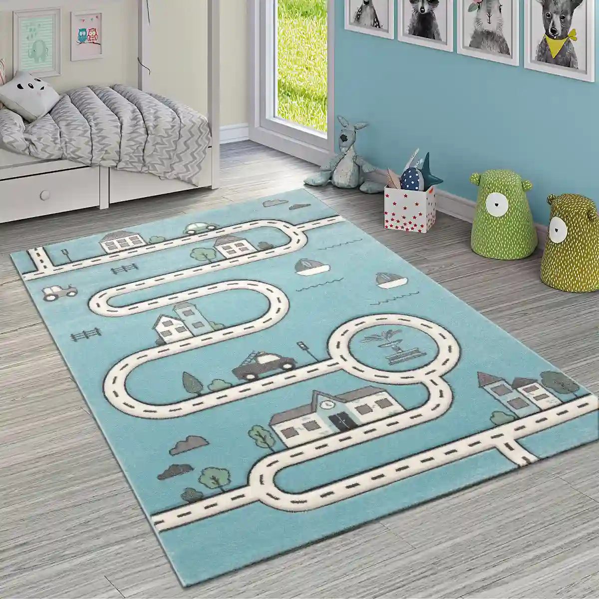Tapis Route Enfant Arondo Bleu - Tapis chambre enfant