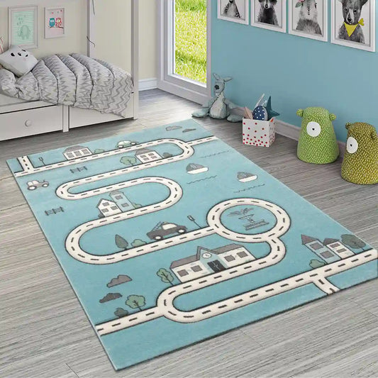 Tapis Route Enfant Arondo Bleu - Tapis chambre enfant