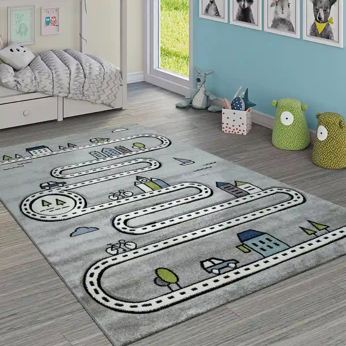 Tapis Route Enfant Arondo Gris - Tapis chambre enfant