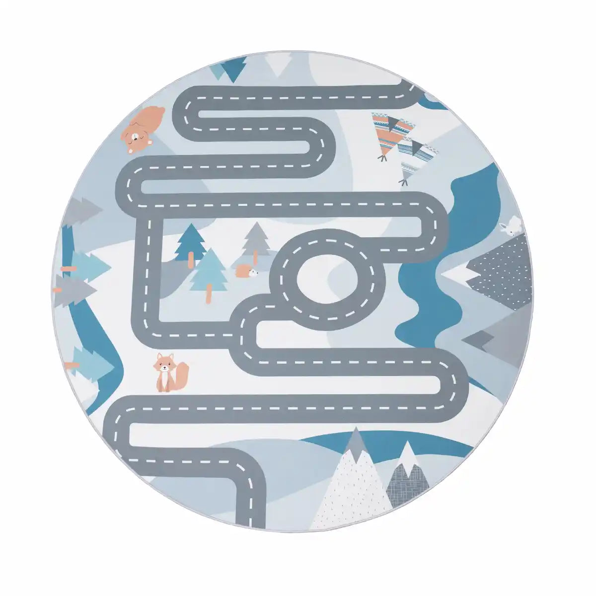 Tapis Rond Route Enfant Floco sur fond blanc