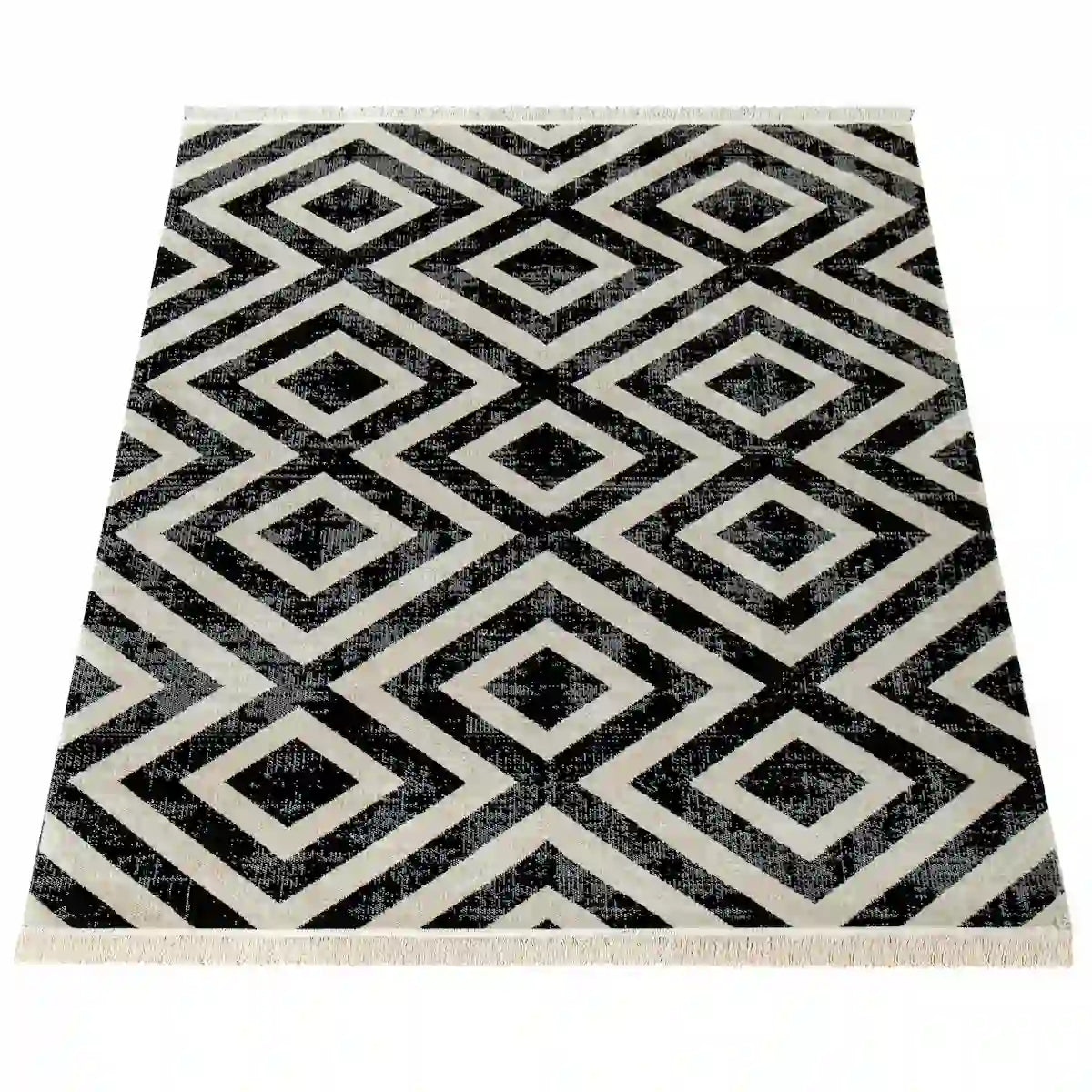 Tapis Scandinave Losangia Noir sur fond blanc