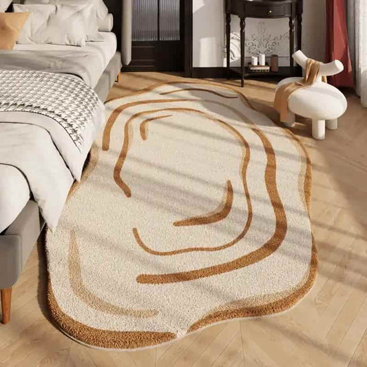 Tapis forme irrégulière, design bois, inspiration tronc d’arbre, idéal en descente de lit ou pour une chambre naturelle.