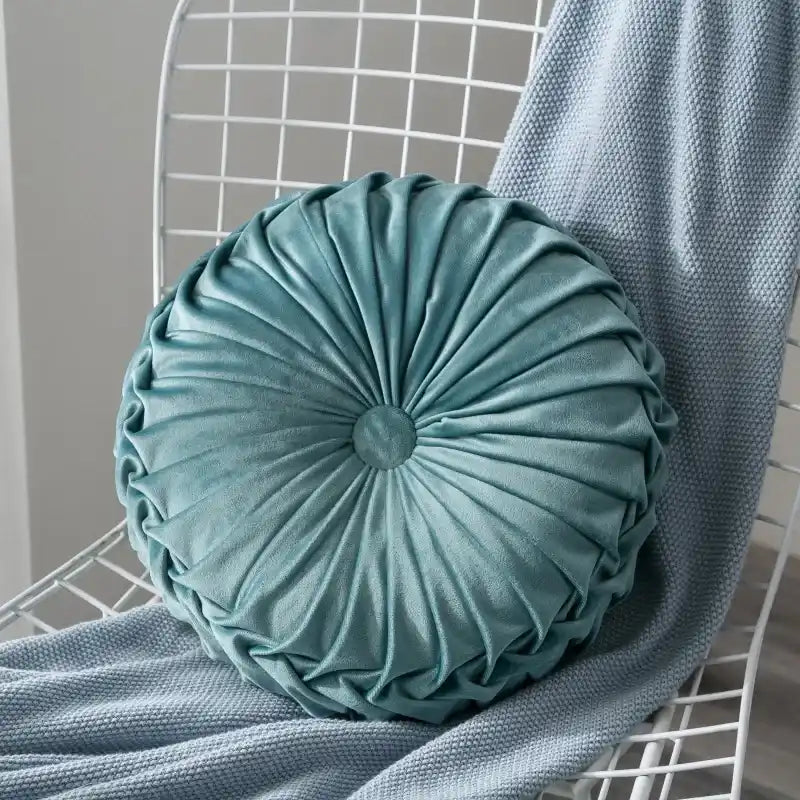 Coussin bleu clair design velours tissu rond