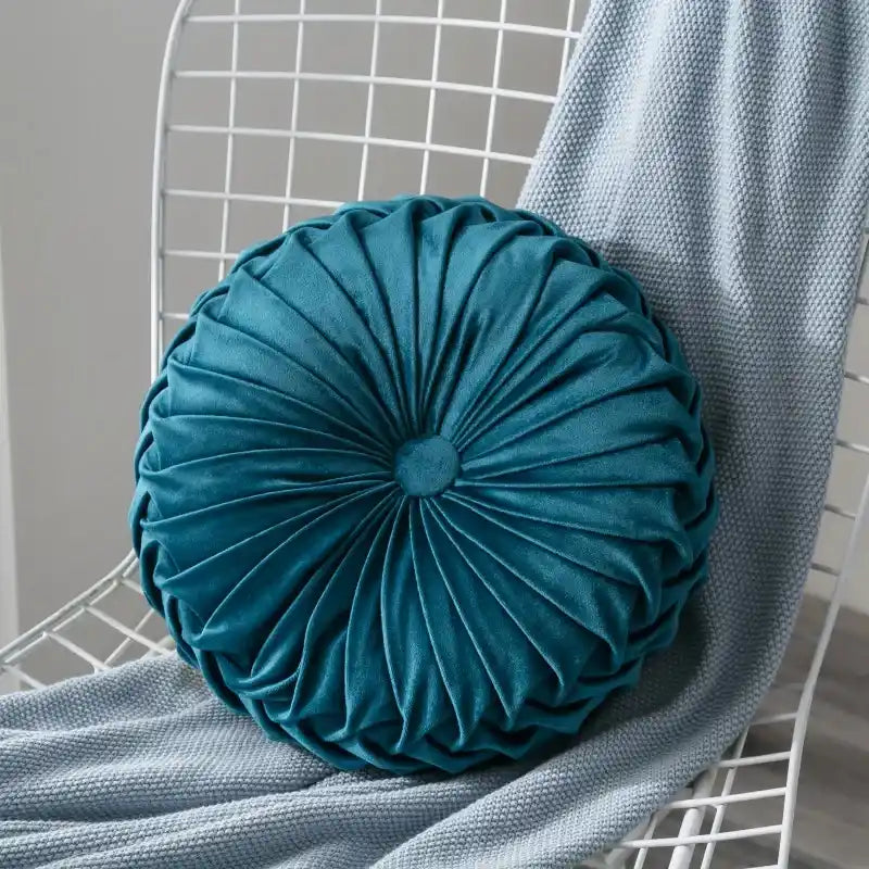 Coussin bleu azur design velours tissu rond