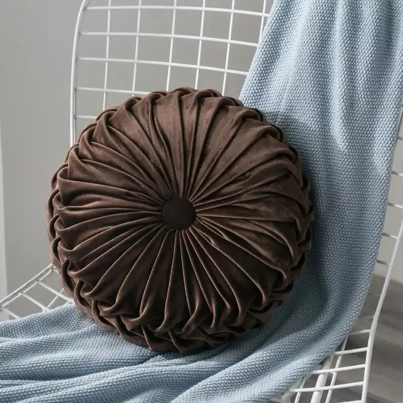 Coussin marron design velours tissu rond 