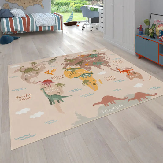 Tapis Carte du Monde Dino - Tapis chambre enfant