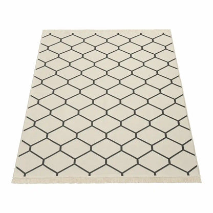 Tapis Réversible Hexa - Crème - Fond Blanc