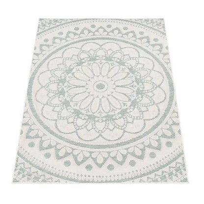 Tapis Design Rosas Turquoise sur fond blanc