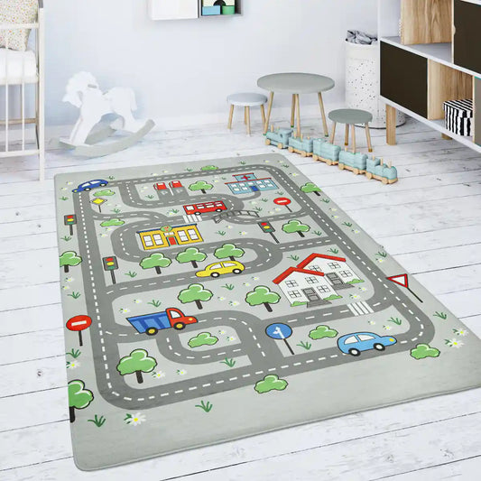 Tapis Enfant Circuit Courtry Gris - Tapis Chambre Enfant