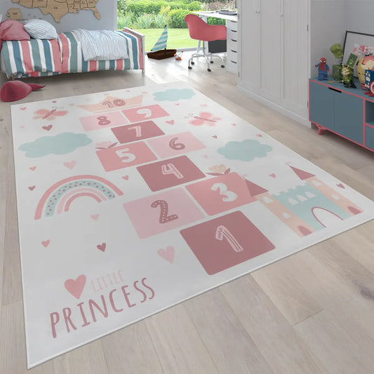 Tapis Marelle Princesse couleur Crème et rose
