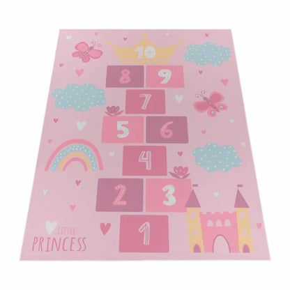 Tapis Marelle Princesse Rose sur fond blanc