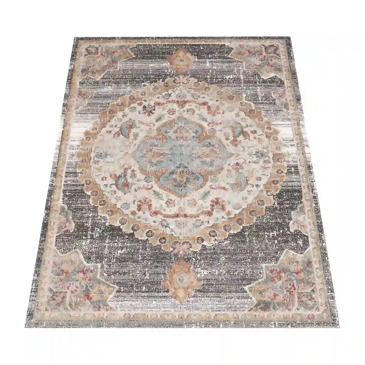 Tapis Oriental Uzela Gris sur fond blanc