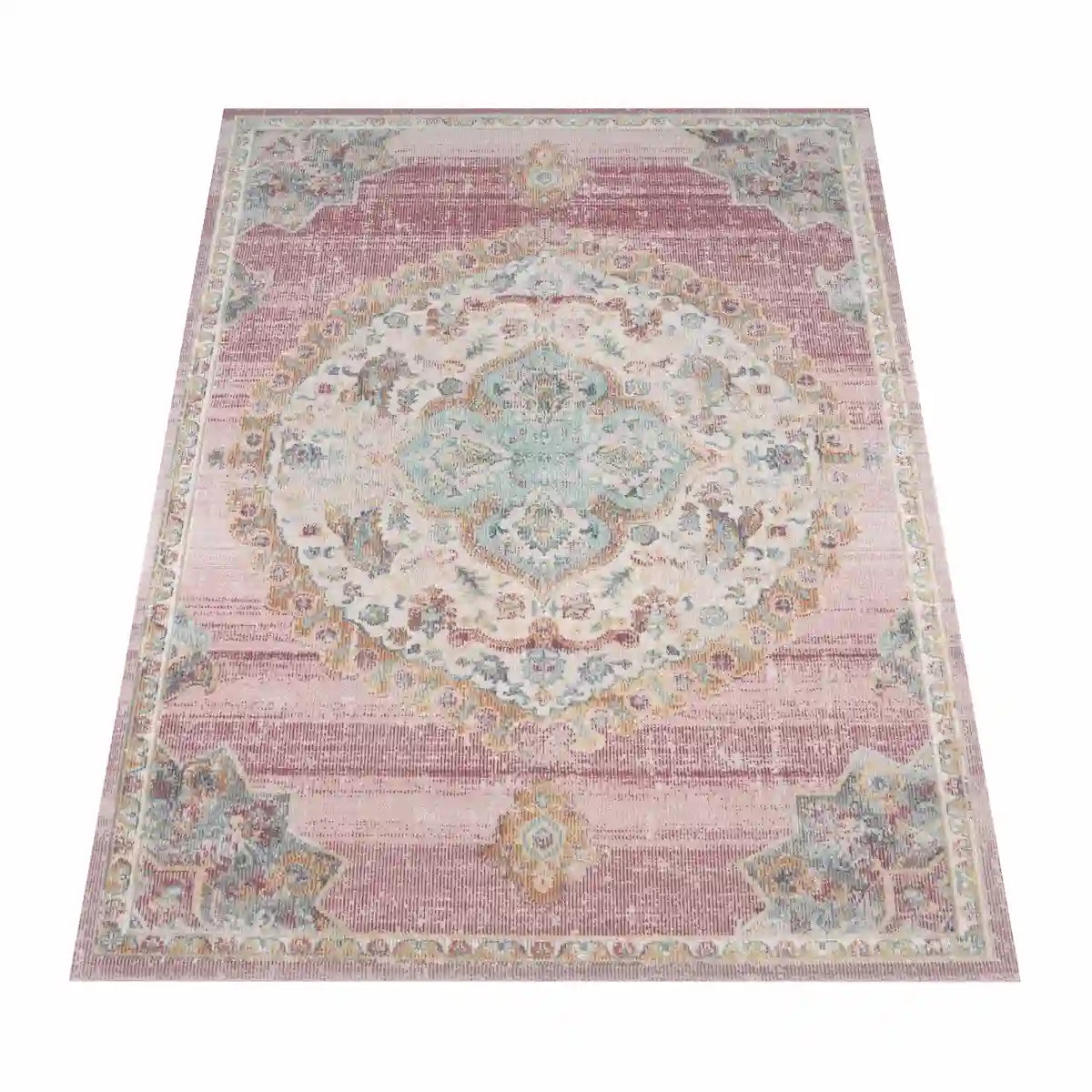 Tapis Oriental Uzela Rose sur fond blanc