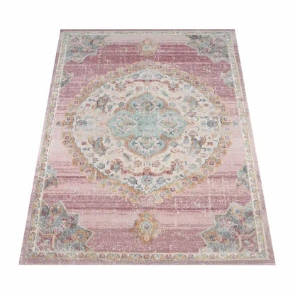 Tapis Oriental Uzela Rose sur fond blanc