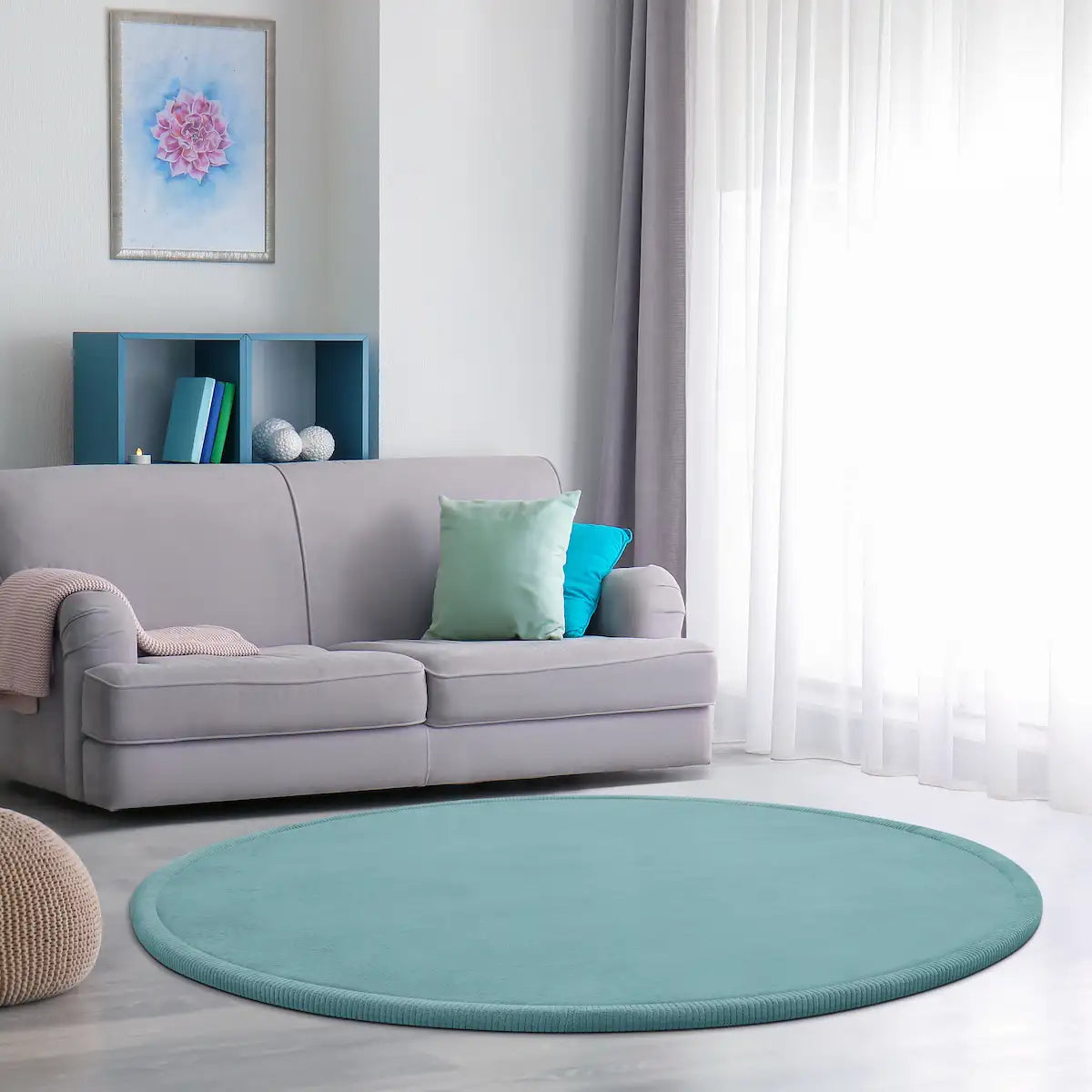 Tapis Rond Doux Navya couleur bleu