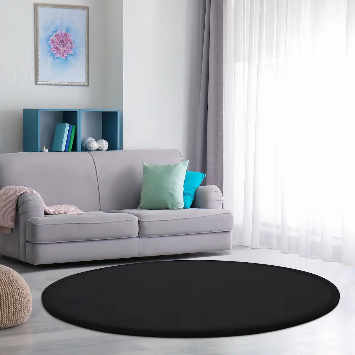 Tapis Rond Doux Navya couleur noir