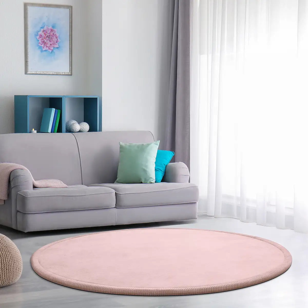 Tapis Rond Doux Navya couleur rose