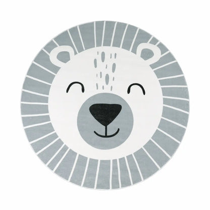 Tapis Rond Enfant Buno gris sur fond blanc