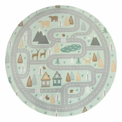 Tapis Rond Enfant Circuit Forest sur Fond Blanc