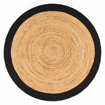 Tapis Rond Jute Gozo Noir sur fond blanc