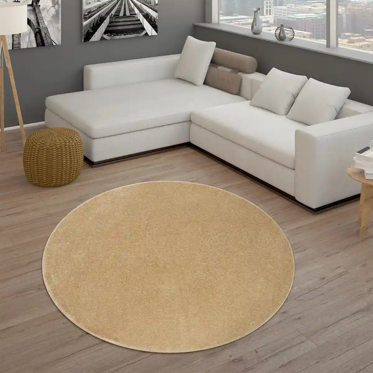 Tapis Rond Uni Basic couleur Or