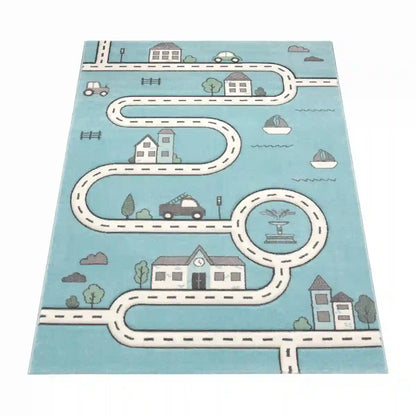 Tapis Route Enfant Arondo Bleu sur fond blanc