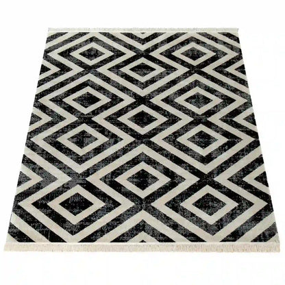 Tapis Scandinave Losangia Noir sur fond blanc